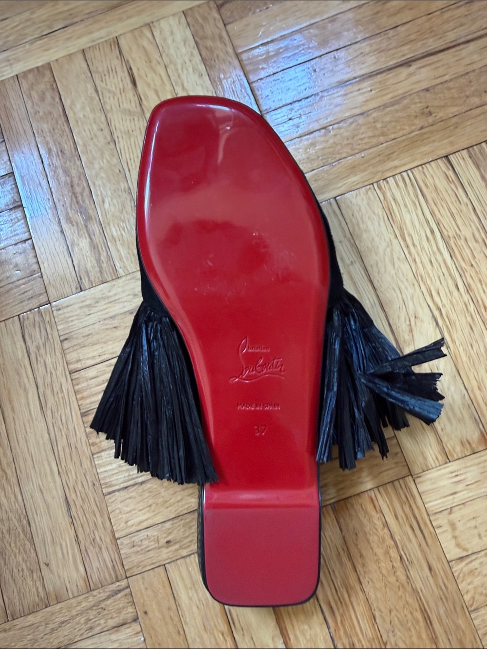 Christian Louboutin Black Fringe Suede Slide Sandals - Picture 5 of 5
